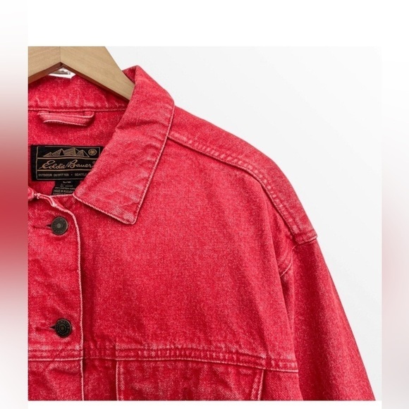 Vintage Eddie Bauer Red denim Jean jacket Sz M - Picture 2 of 7